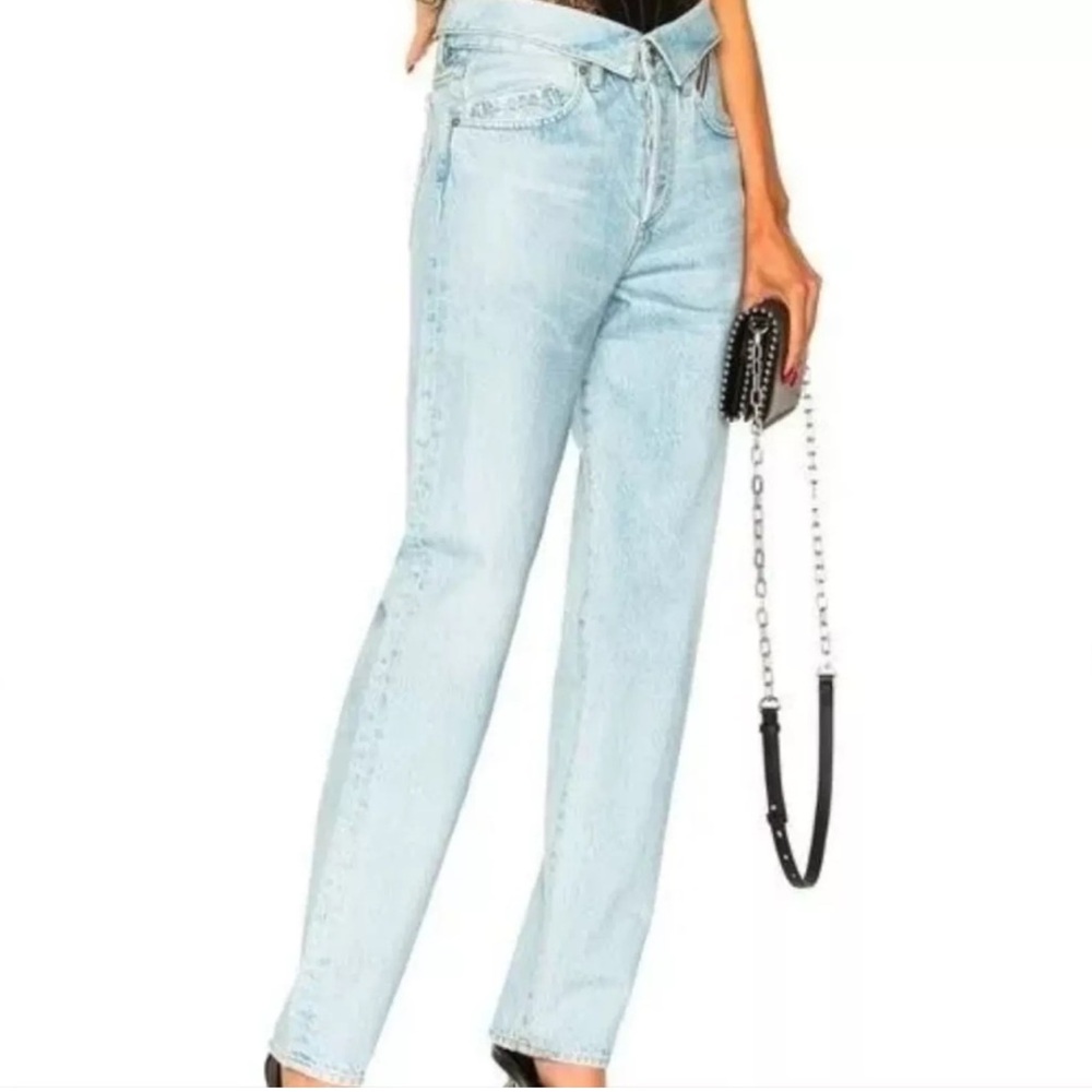 Jean atelier Flip in Sky‎ Fold-over High-rised Straight-leg Jeans  Sz 28
